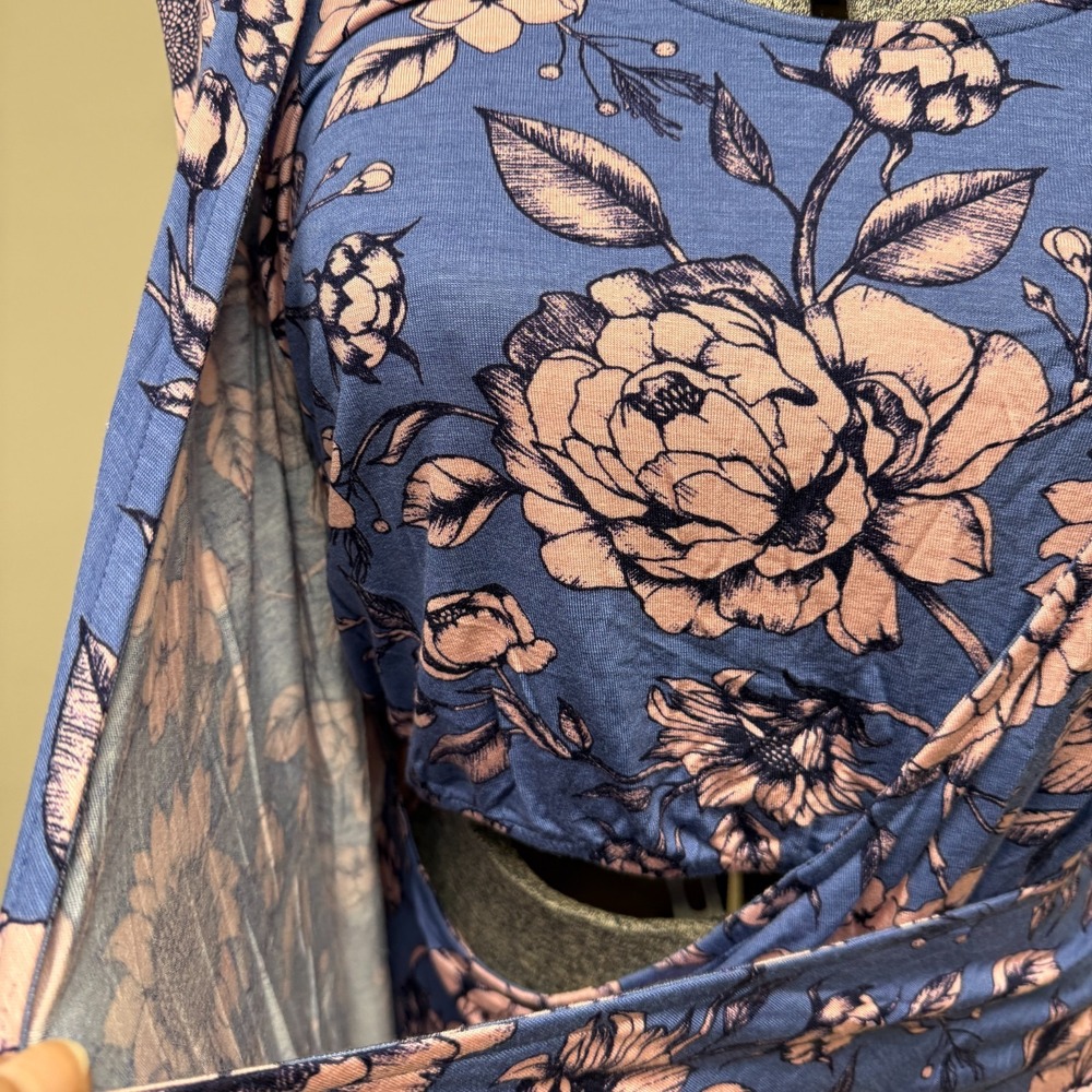 Motherhood Maternity Nursing Top Womens 2X Blue Pink Floral Stretch Double Layer - Picture 4 of 16